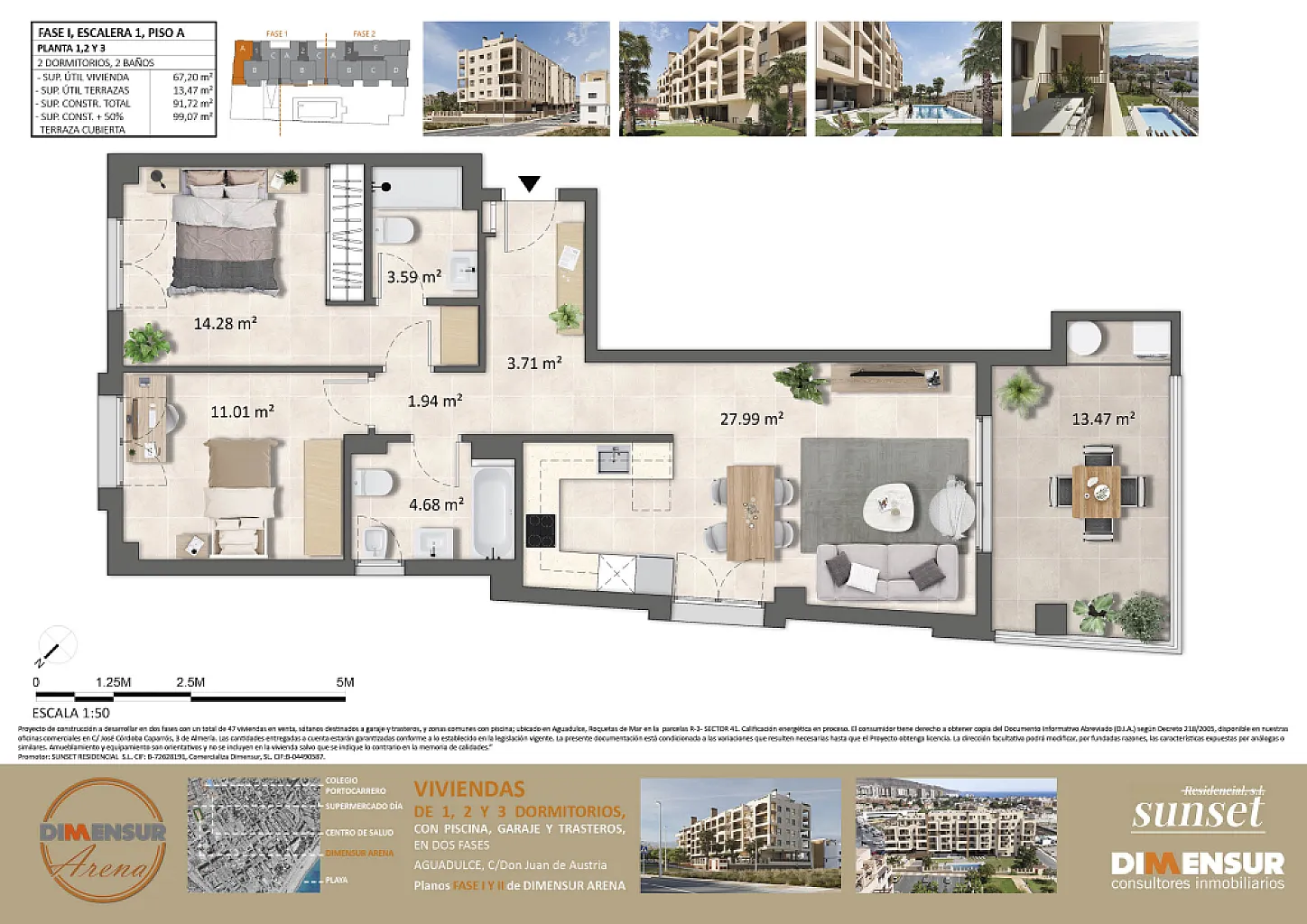DIMENSUR ARENA. Vivienda tipo  A. Planta 2ª  Escalera 1