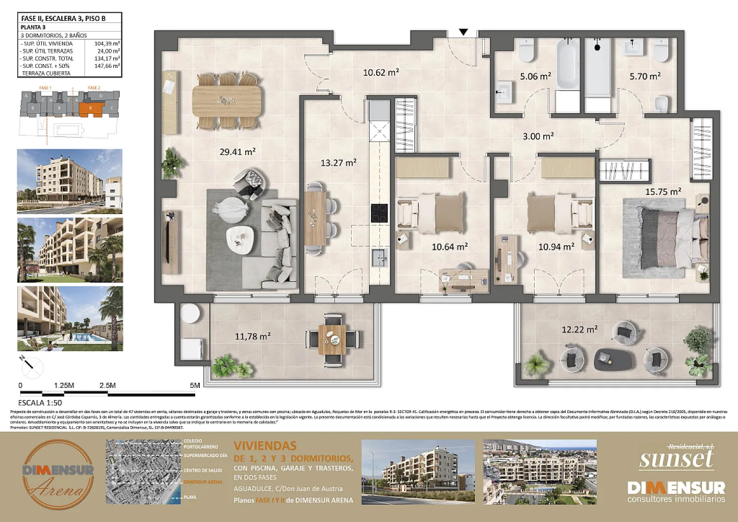 DIMENSUR ARENA. Vivienda tipo B. Planta 3ª  Escalera 3
